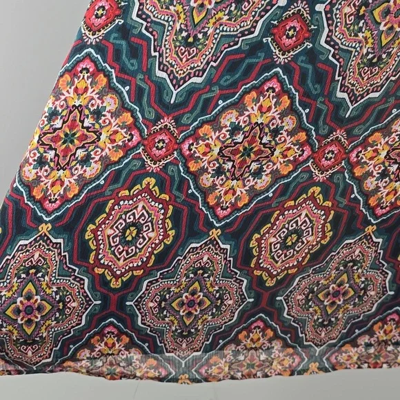 {LOFT} Womens Tapestry Ruffle Split Neck Blouse - Size XL - Picture 8 of 15